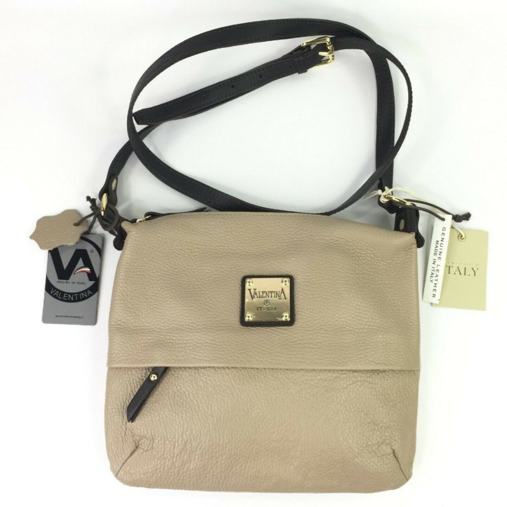 Valentina Italian Leather Purse Soft Beige & Black